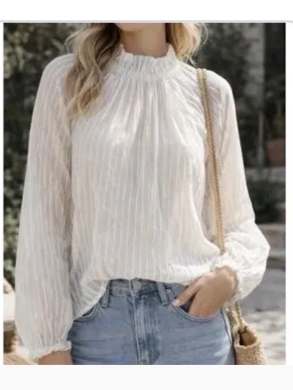 ANN TAYLOR PIN TUCK HIGH NECK COLAR PULLOVER TOP